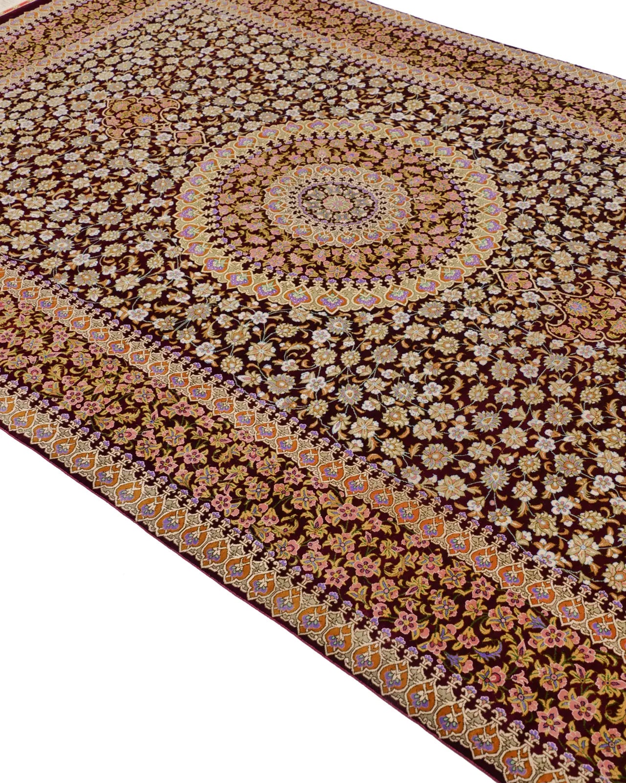 ペルシャ絨毯 クム産 ファタヒ工房 シルク 130×200cm 黒 リビング