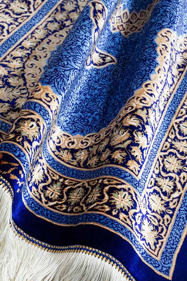 ペルシャ絨毯 クム 青 シルク