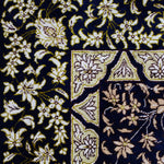 ペルシャ絨毯 クム産 ムサヴィ工房 シルク ネイビー 紺 玄関マット