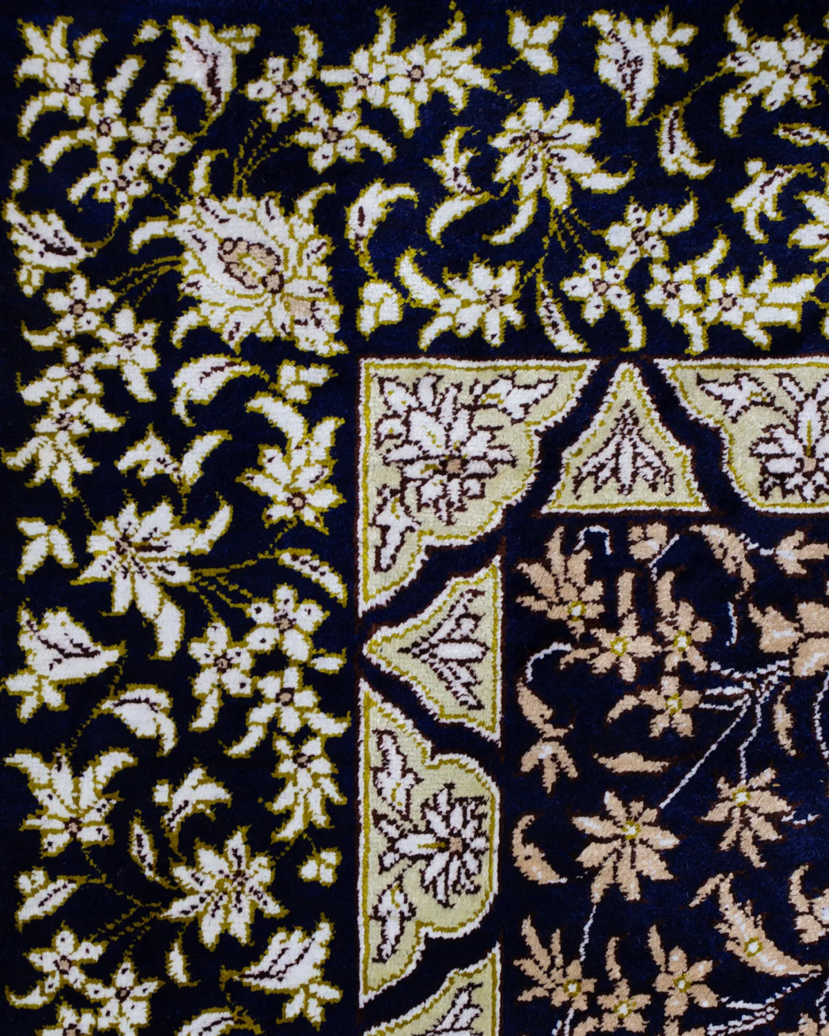 ペルシャ絨毯 クム産 ムサヴィ工房 シルク ネイビー 紺 玄関マット