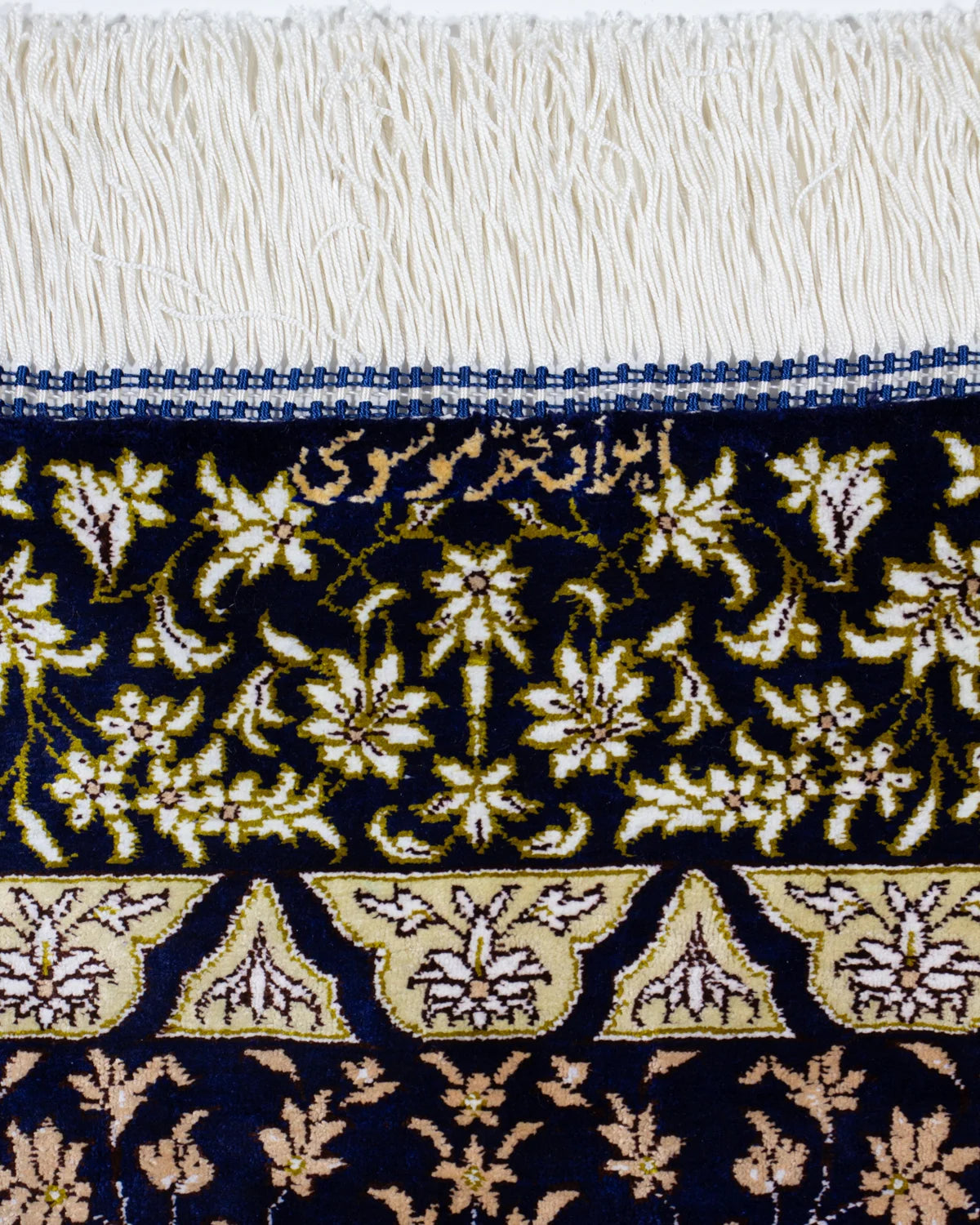 ペルシャ絨毯 クム産 ムサヴィ工房 シルク ネイビー 紺 玄関マット
