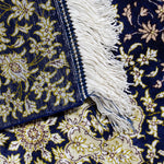 ペルシャ絨毯 クム産 ムサヴィ工房 シルク ネイビー 紺 玄関マット