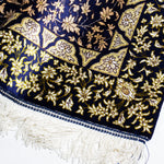 ペルシャ絨毯 クム産 ムサヴィ工房 シルク ネイビー 紺 玄関マット