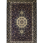 ペルシャ絨毯 クム産 ムサヴィ工房 シルク ネイビー 紺 玄関マット