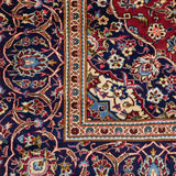 カシャーン産ペルシャ絨毯 200×300cm 三重菱形メダリオンと四隅のコーナーモチーフ、赤地にシャーアッバシー唐草と小花が織り込まれた手織りウールラグ