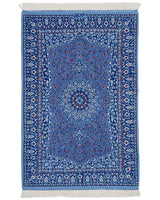 ペルシャ絨毯 クム産 ウール 82×122cm 青 玄関マット 手織り｜SATHI RUGS