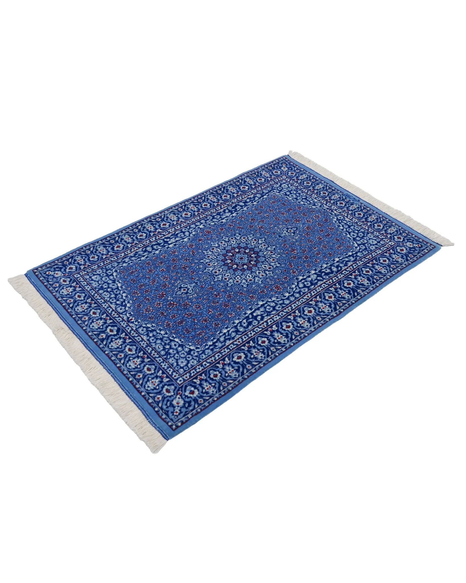 ペルシャ絨毯 クム産 ウール 82×122cm 青 玄関マット 手織り｜SATHI RUGS