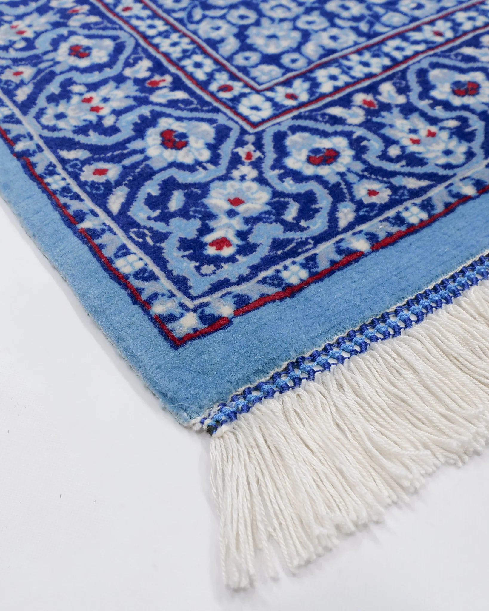 ペルシャ絨毯 クム産 ウール 82×122cm 青 玄関マット 手織り｜SATHI RUGS