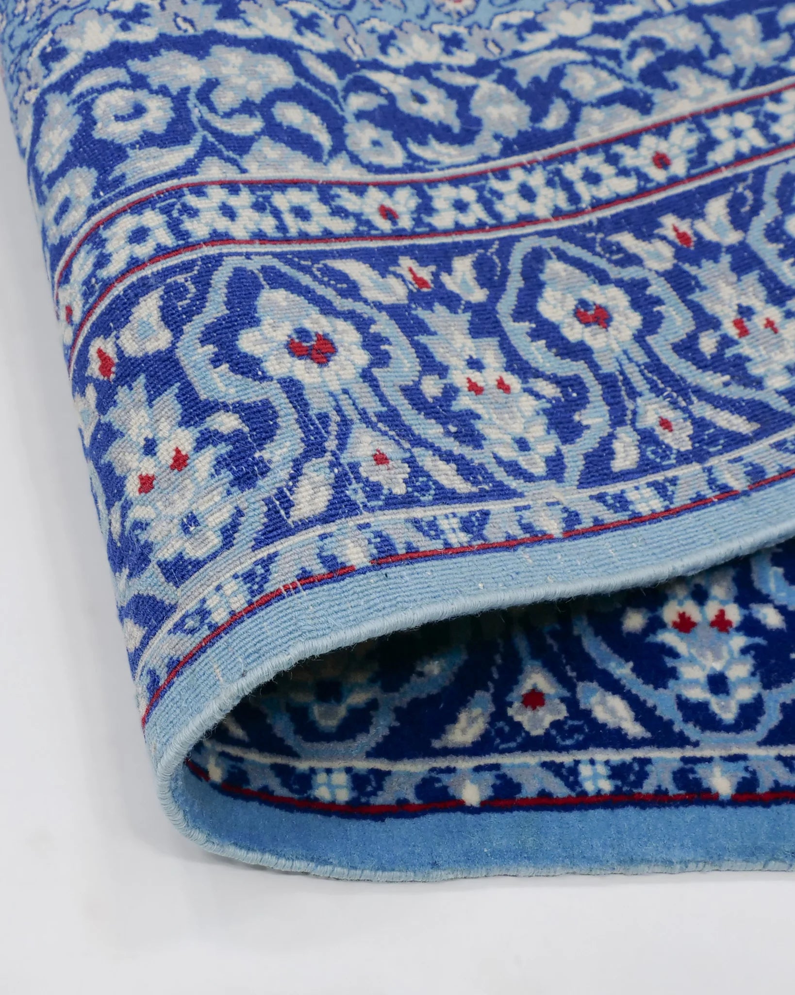 ペルシャ絨毯 クム産 ウール 82×122cm 青 玄関マット 手織り｜SATHI RUGS