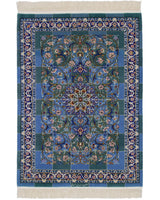 ペルシャ絨毯 イスファハン産 約110×152cm ブルー エメラルド青
