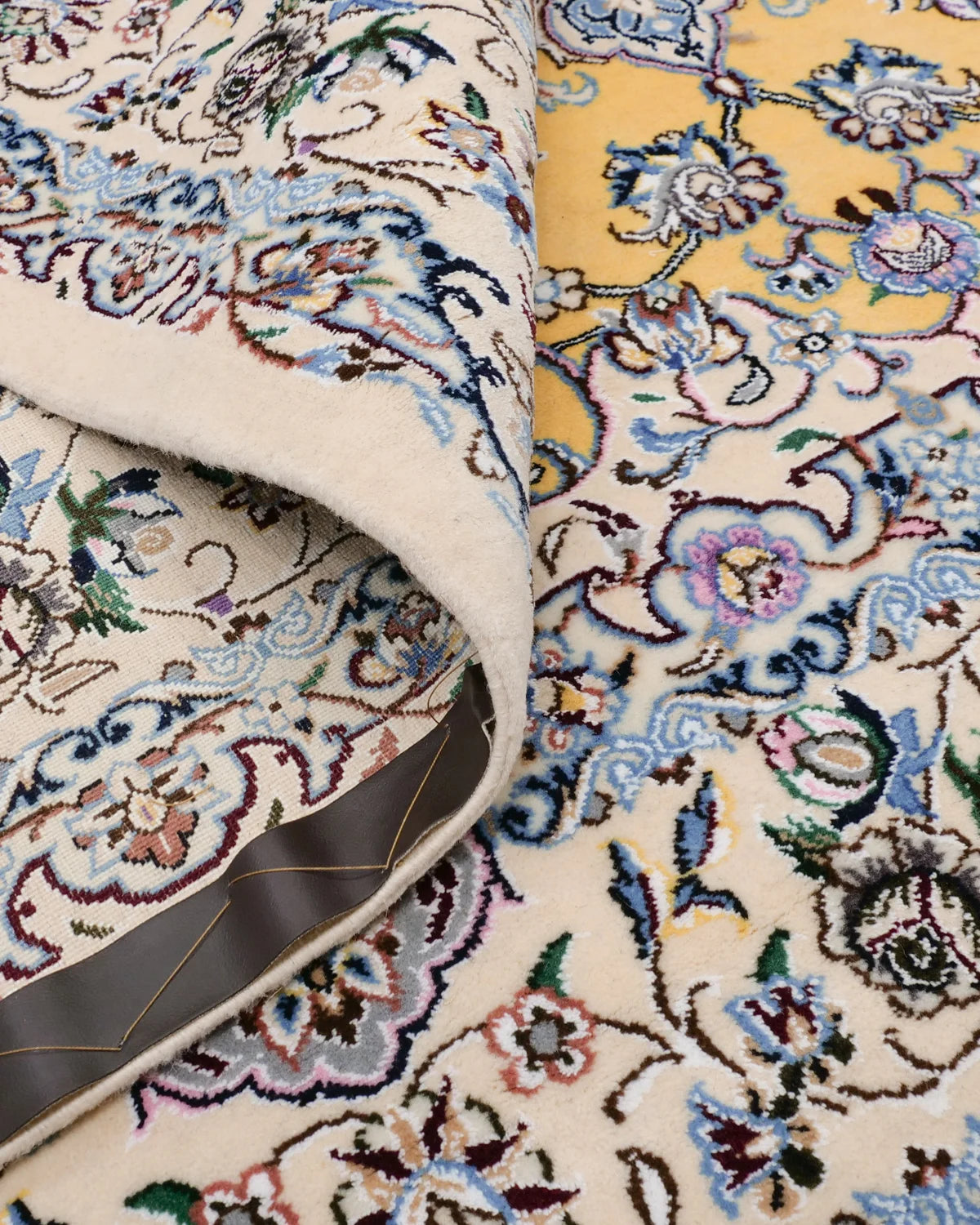ペルシャ絨毯 ナイン産 ウール 200×200cm 黄 リビング 手織り｜SATHI RUGS