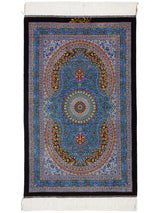 クム産シルク絨毯 アリプール工房 約60×90cm ブルー 俯瞰