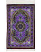 クム産シルク絨毯 アリプール工房 約60×90cm パープル 俯瞰