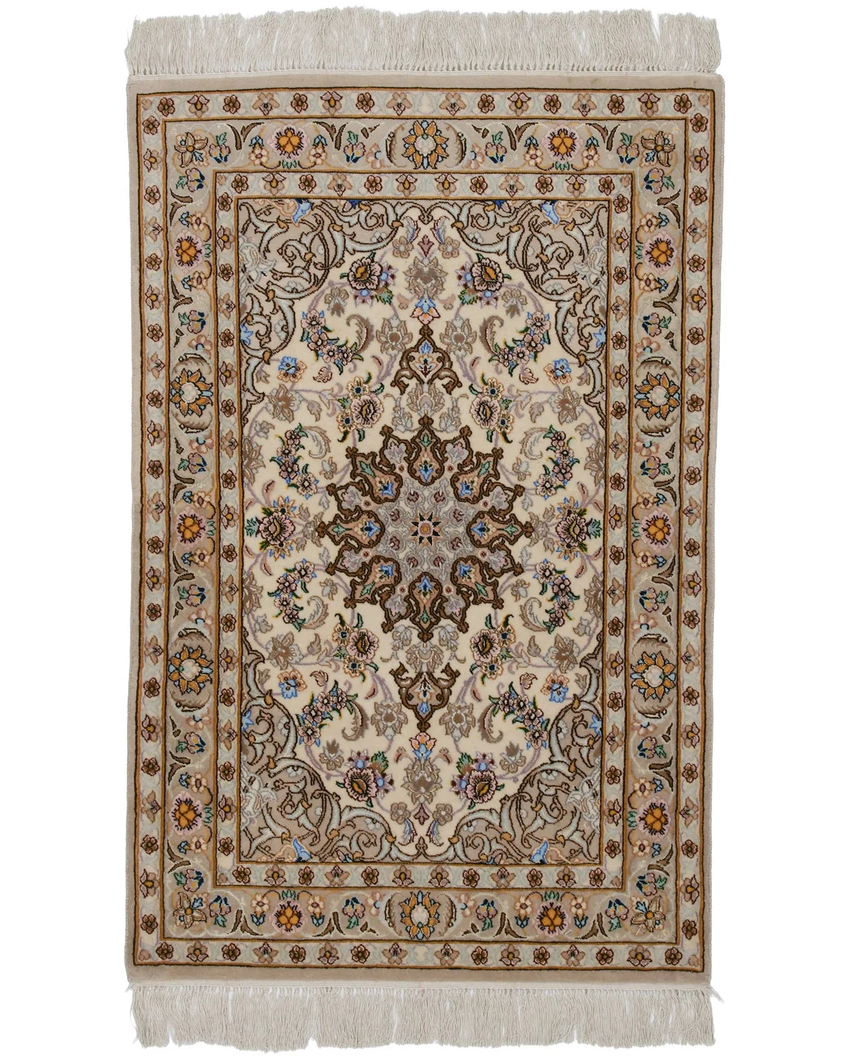 イスファハン産ペルシャ絨毯 ウール&シルク 約70×107cm