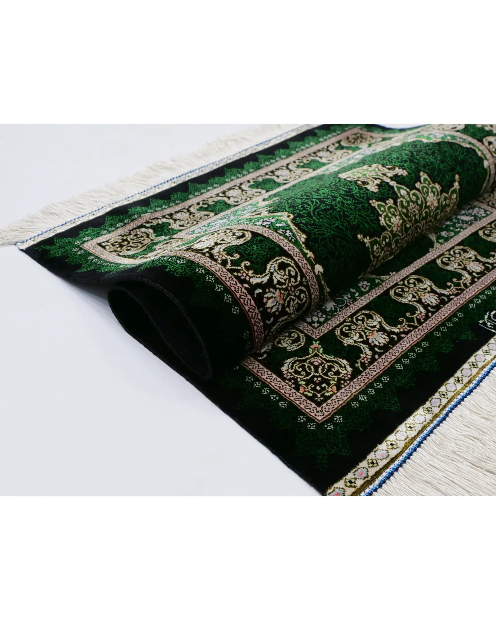 ペルシャ絨毯 クム産 ザリン工房 シルク 50×70cm 緑 玄関マット 手織り ペルシャ絨毯 クム産 ザリン工房 シルク 50×70cm 緑 玄関マット 手織り