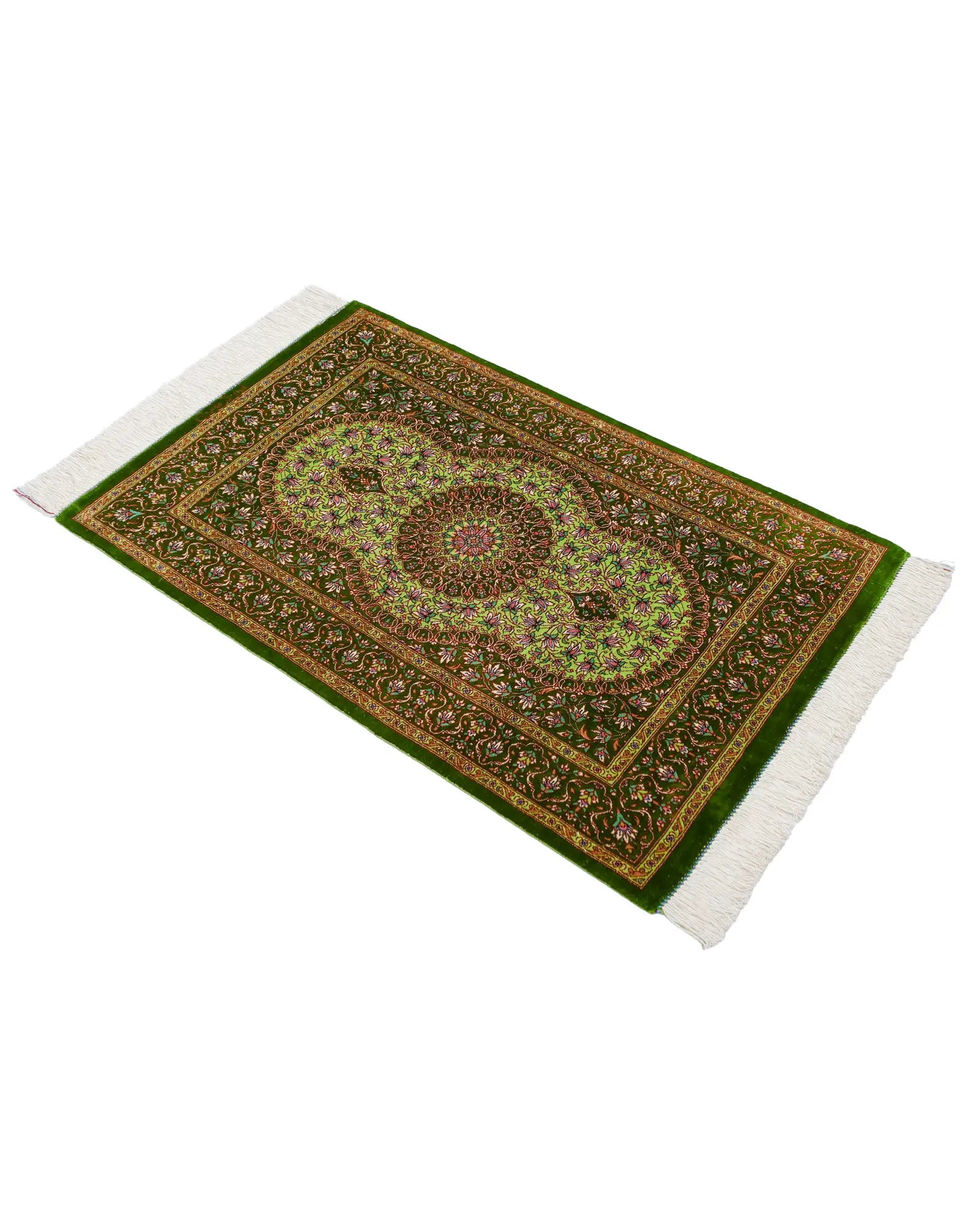 クム産シルク絨毯 ムサビ工房 斜め 60×90cm グリーン