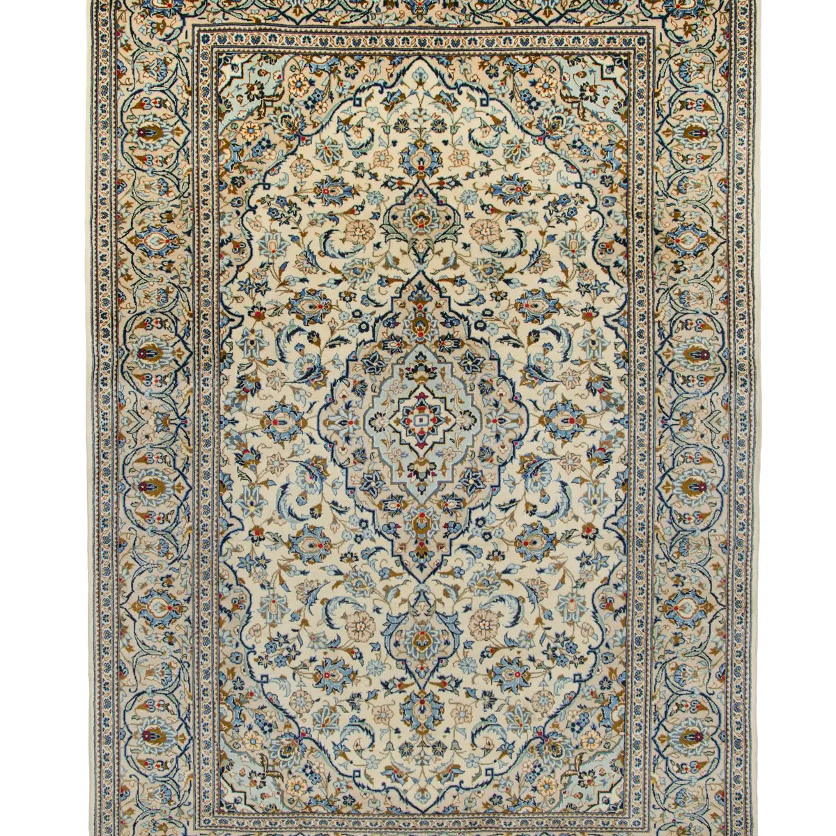 カシャーン産 ペルシャ絨毯 ウール製 ラチャック・トランジ文様 白 約199×297cm