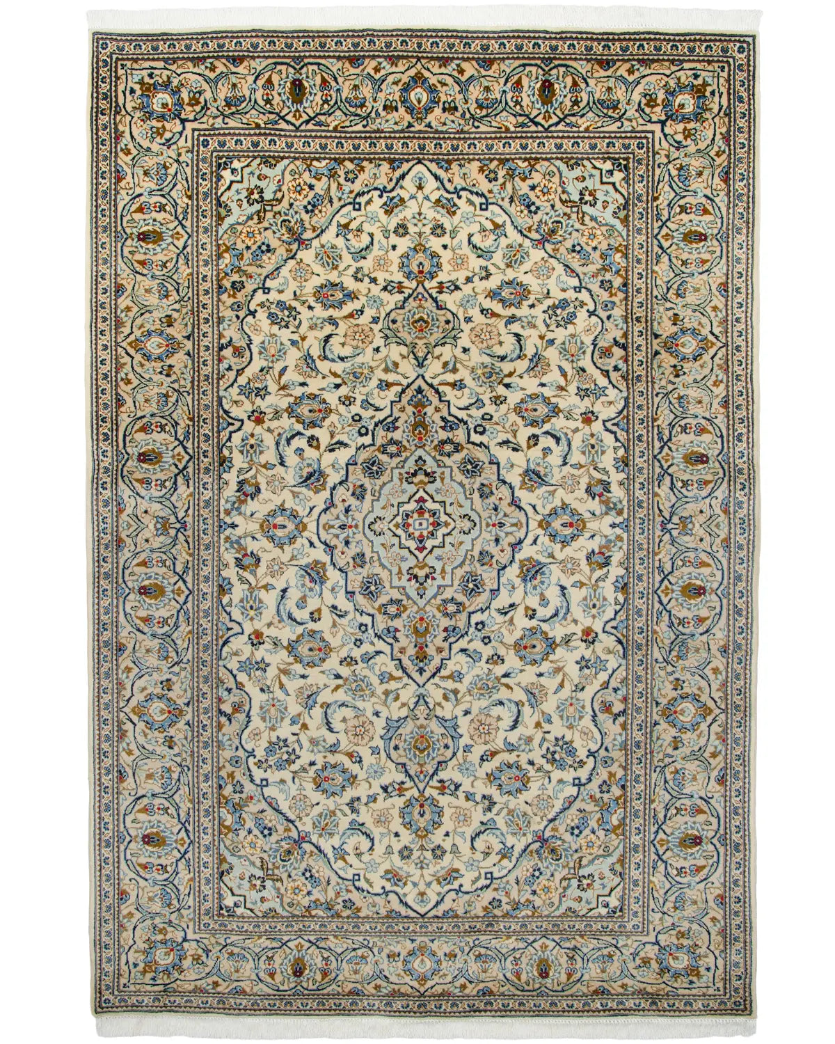 カシャーン産 ペルシャ絨毯 ウール製 ラチャック・トランジ文様 白 約199×297cm