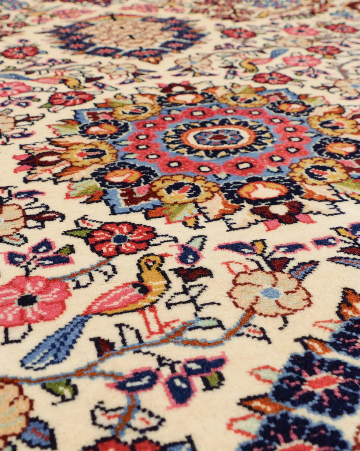 アンティーク ペルシャ絨毯 サルーク産 約138×215cm｜手織り 鹿と鳥の庭園図