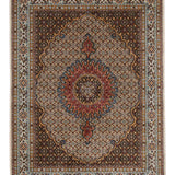 ムード産ペルシャ絨毯 約145×195cm｜全面のマヒ文様と赤青メダリオン、幾何学模様と唐草で飾られたボーダーが特徴の手織りウールラグ
