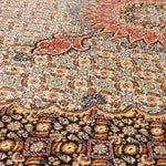 ムード産ペルシャ絨毯 約145×195cm｜全面のマヒ文様と赤青メダリオン、幾何学模様と唐草で飾られたボーダーが特徴の手織りウールラグ