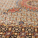 ムード産ペルシャ絨毯 約145×195cm｜全面のマヒ文様と赤青メダリオン、幾何学模様と唐草で飾られたボーダーが特徴の手織りウールラグ