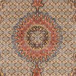 ムード産ペルシャ絨毯 約145×195cm｜全面のマヒ文様と赤青メダリオン、幾何学模様と唐草で飾られたボーダーが特徴の手織りウールラグ