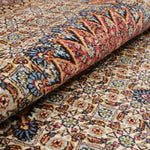 ムード産ペルシャ絨毯 約145×195cm｜全面のマヒ文様と赤青メダリオン、幾何学模様と唐草で飾られたボーダーが特徴の手織りウールラグ