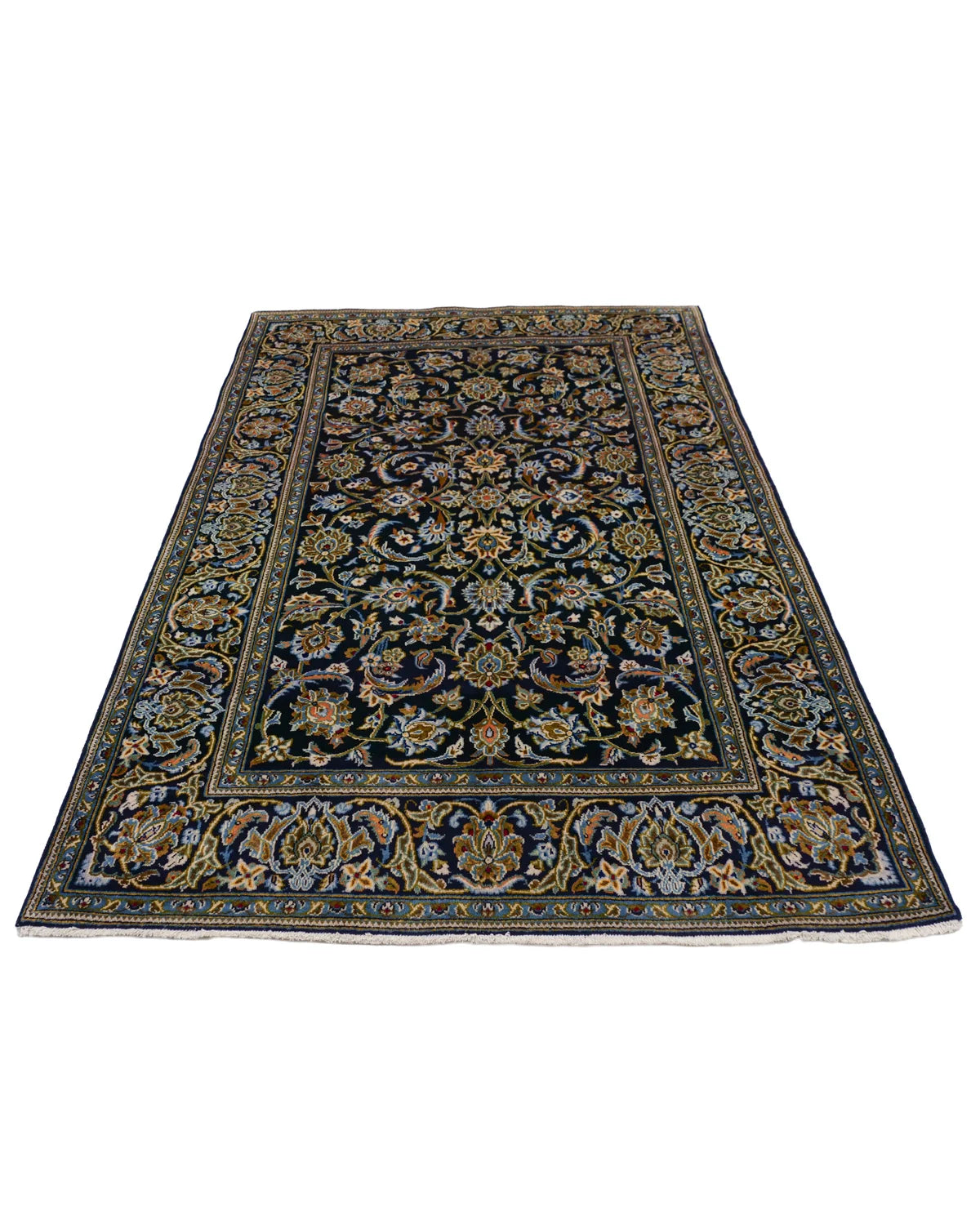 ペルシャ絨毯 カシャーン産 ウール 138×210cm 青 リビング 手織り ペルシャ絨毯 カシャーン産 ウール 138×210cm 青 リビング 手織り