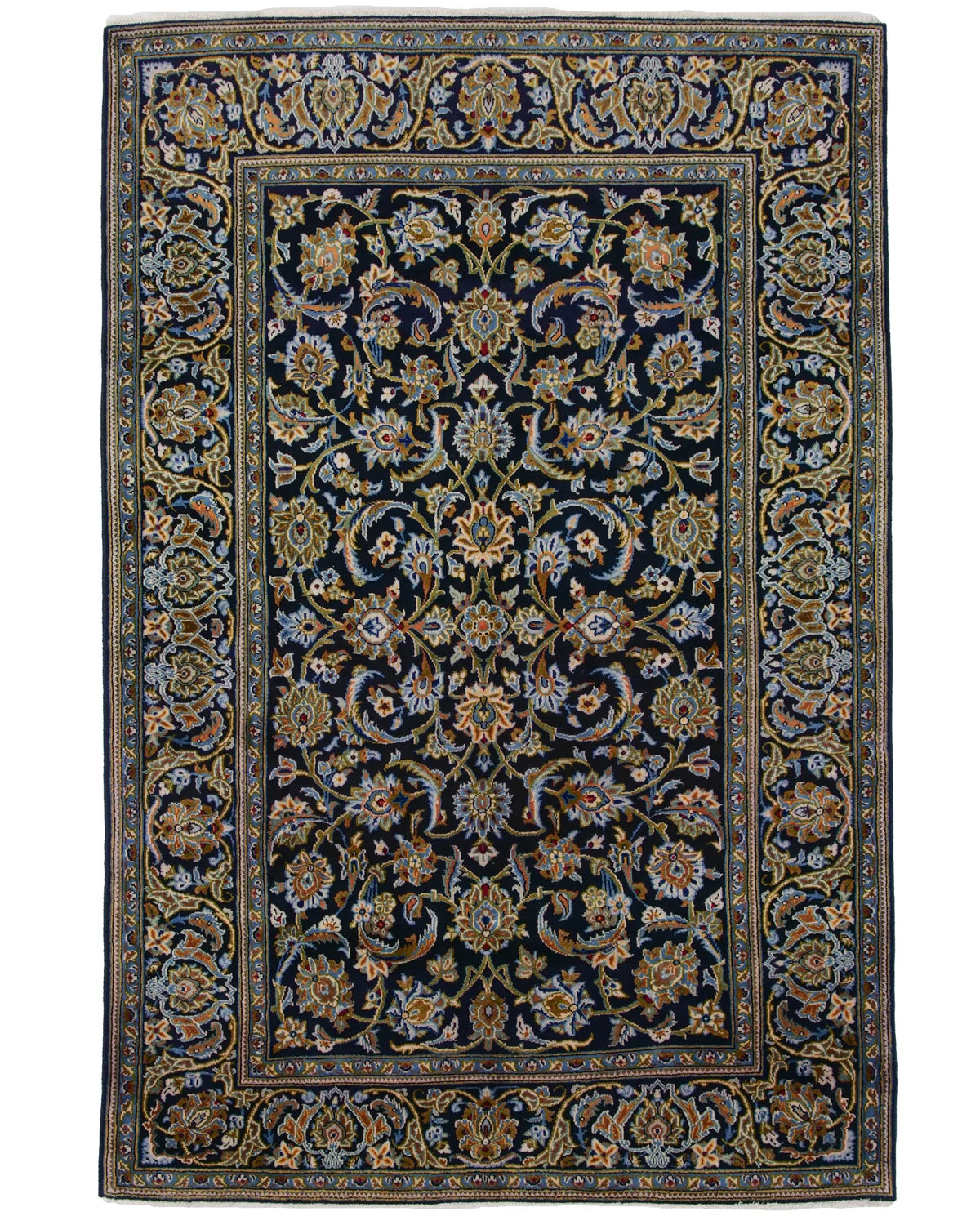 ペルシャ絨毯 カシャーン産 ウール 138×210cm 青 リビング 手織り