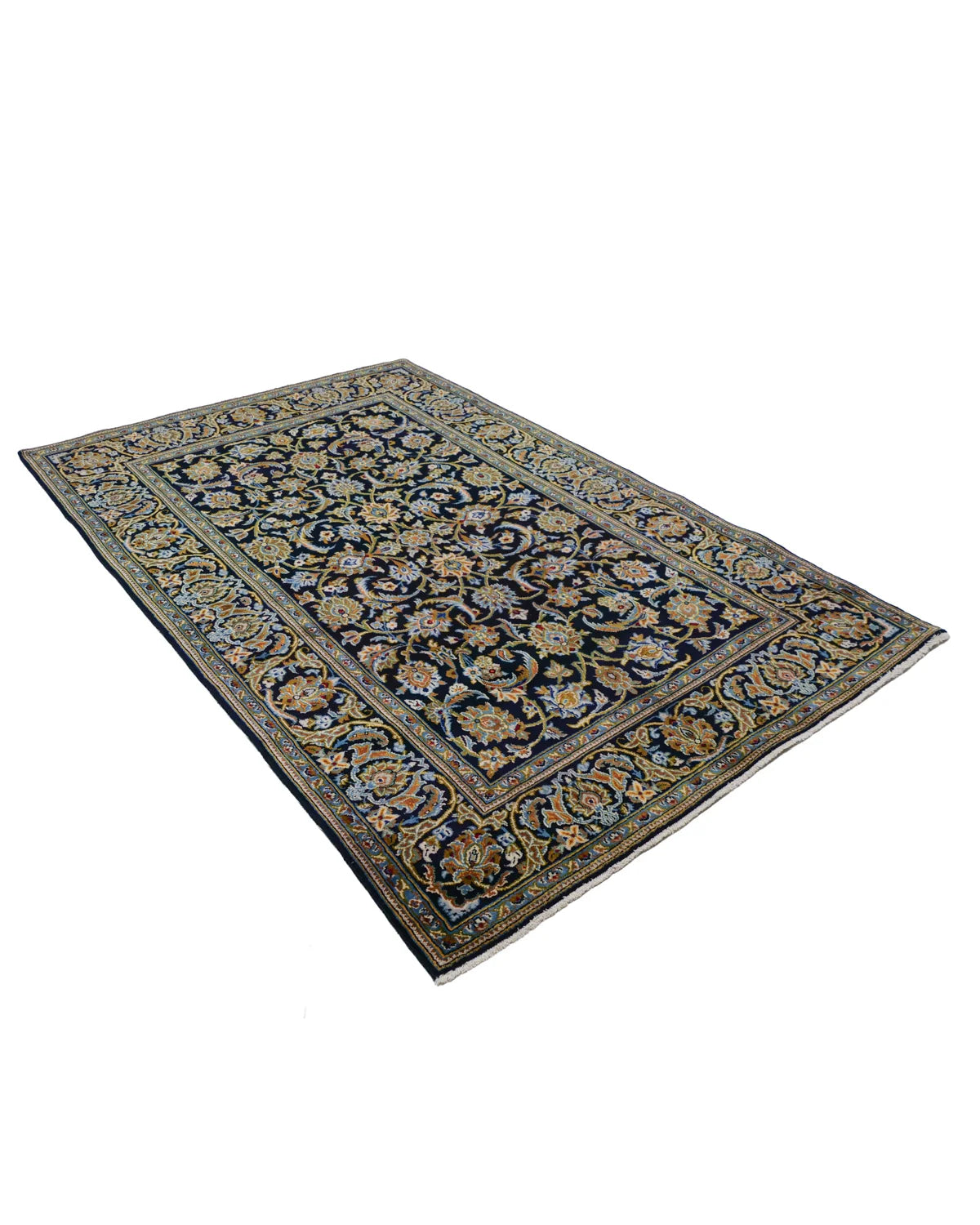 ペルシャ絨毯 カシャーン産 ウール 138×210cm 青 リビング 手織り ペルシャ絨毯 カシャーン産 ウール 138×210cm 青 リビング 手織り