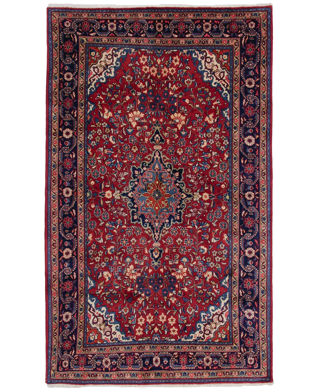 ジョーザン産ペルシャ絨毯 八角形メダリオンと花文様 約130×215cm