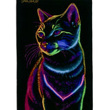 クム産シルクのペルシャ絨毯 ネオン猫デザイン