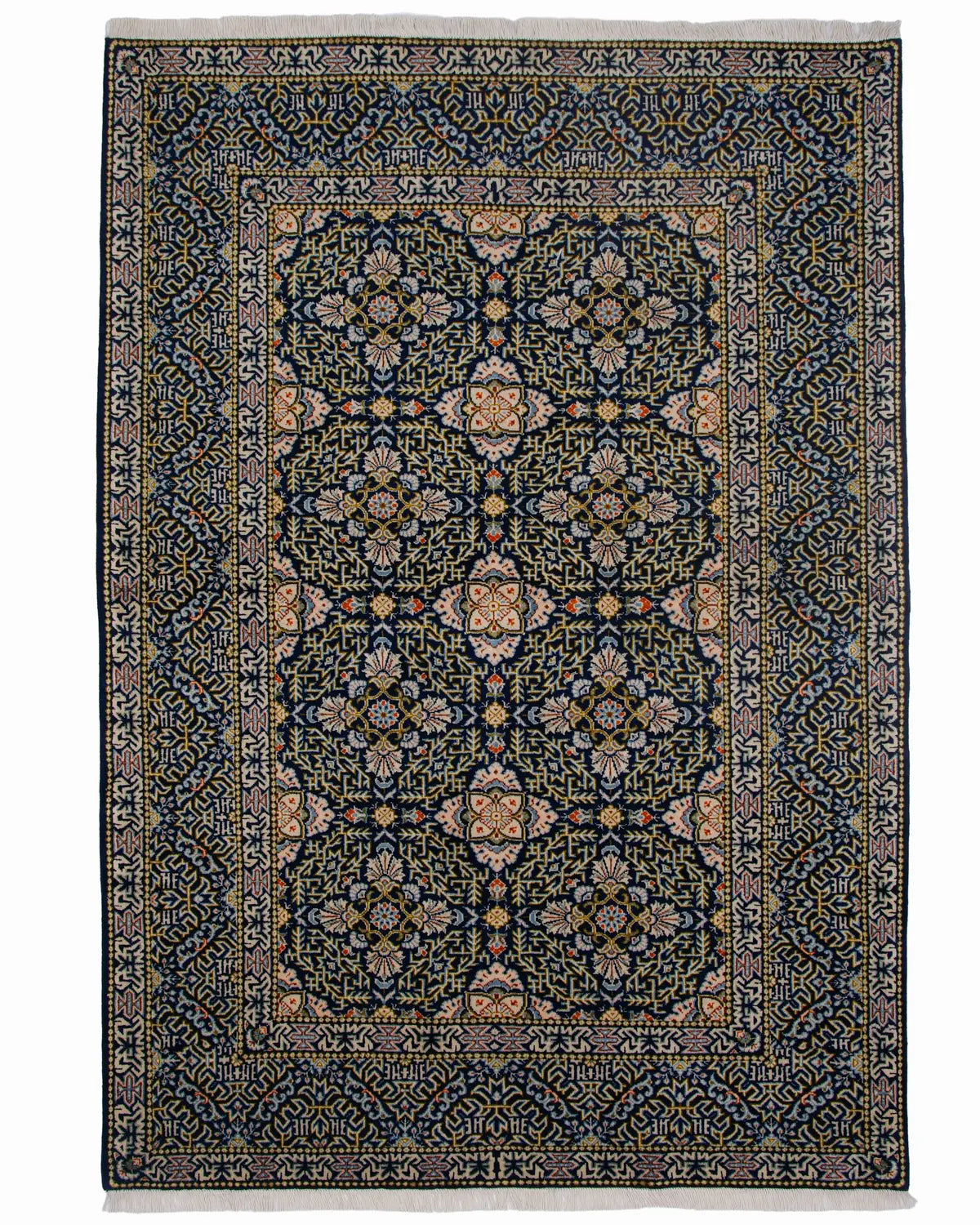 ペルシャ絨毯 カシャーン産 ウール 152x210cm 紺 ネイビー 手織り