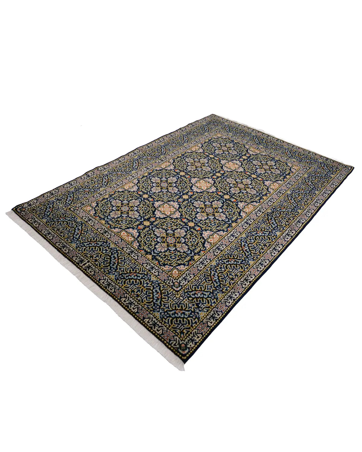 ペルシャ絨毯 カシャーン産 ウール 152x210cm 紺 ネイビー 手織り