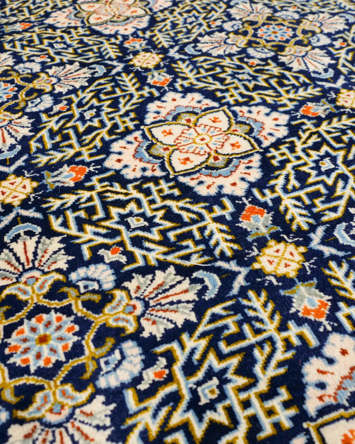 ペルシャ絨毯 カシャーン産 ウール 152x210cm 紺 ネイビー 手織り