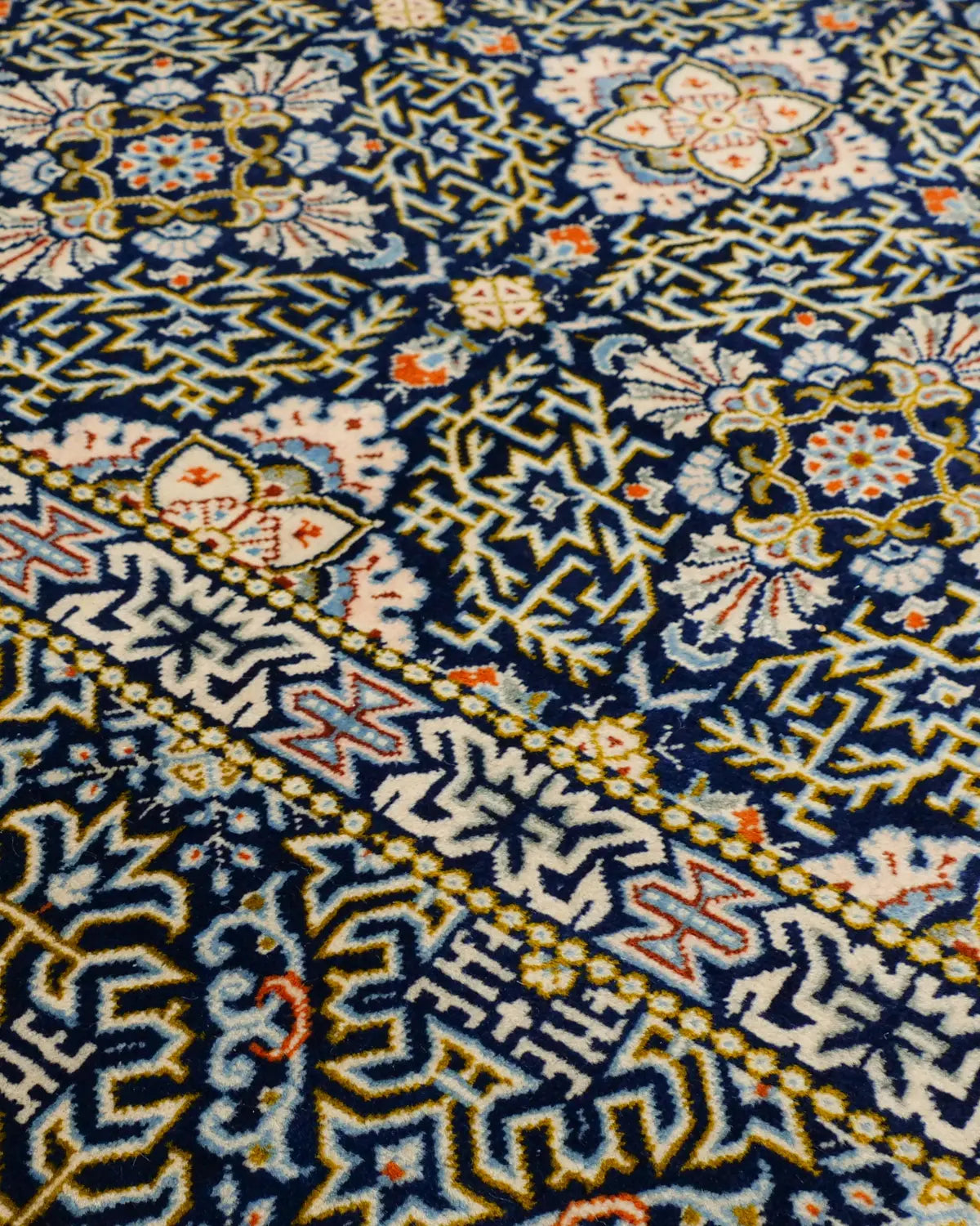 ペルシャ絨毯 カシャーン産 ウール 152x210cm 紺 ネイビー 手織り