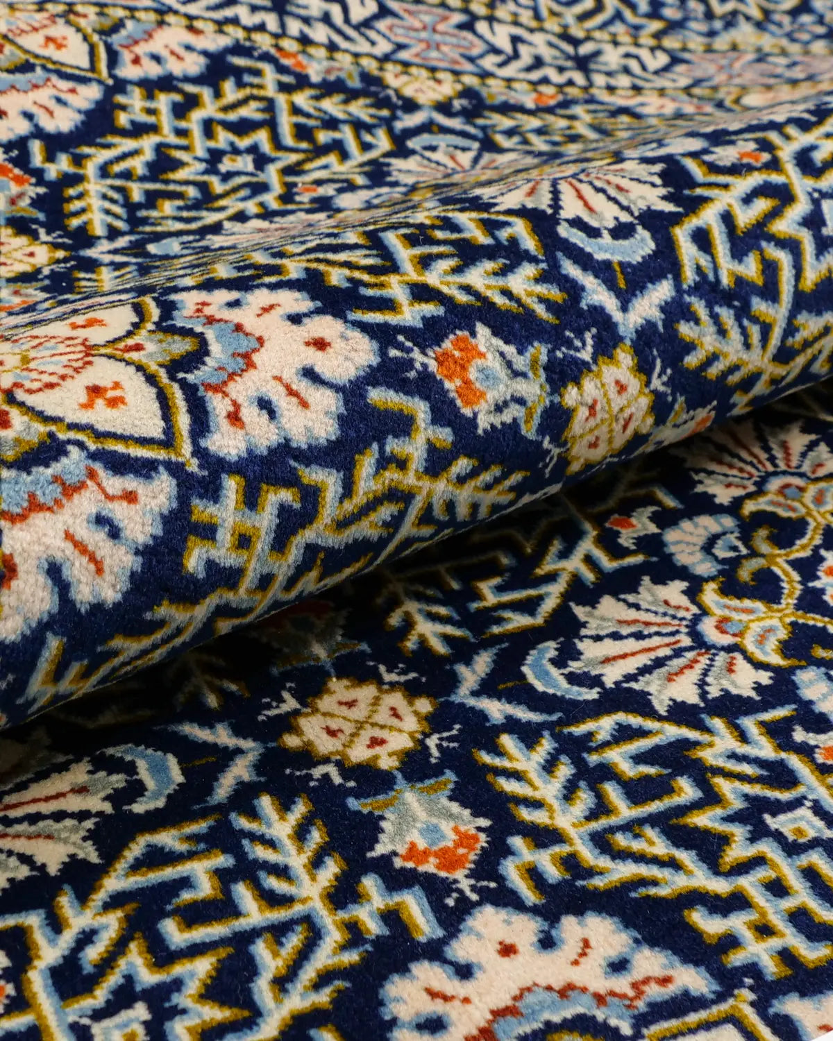 ペルシャ絨毯 カシャーン産 ウール 152x210cm 紺 ネイビー 手織り