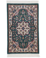 ペルシャ絨毯 ナイン産 ウール＆シルク 51×79.5cm 緑 玄関マット
