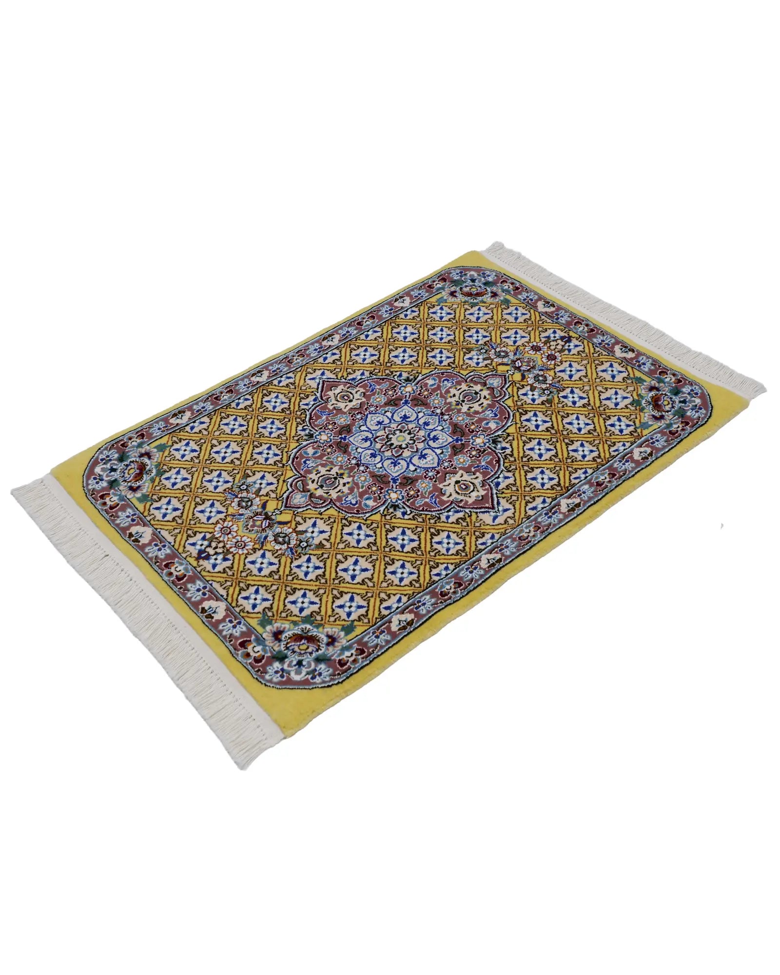 ペルシャ絨毯 ナイン産 ウール 60×90cm 黄色 玄関マット 手織り|SATHI ペルシャ絨毯 ナイン産 ウール 60×90cm 黄色 玄関マット 手織り|SATHI