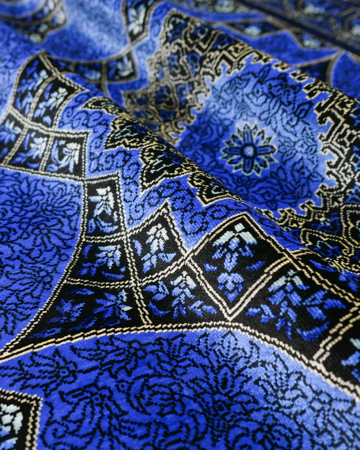 ペルシャ絨毯 クム産 ガンバルザデ工房 シルク 60x91cm 青 ブルー 玄関マット 手織り