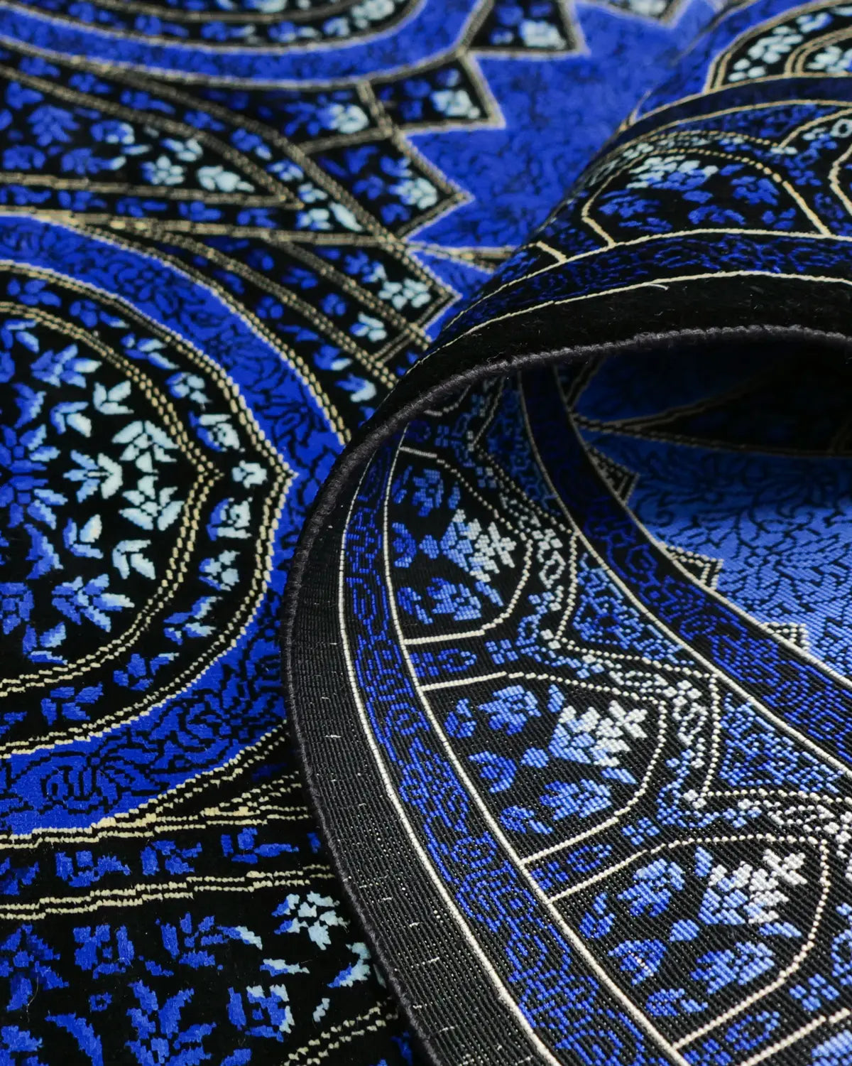 ペルシャ絨毯 クム産 ガンバルザデ工房 シルク 60x91cm 青 ブルー 玄関マット 手織り