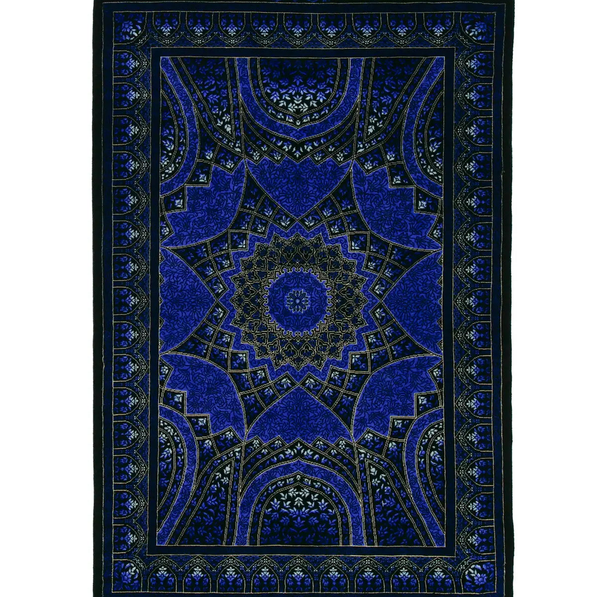 ペルシャ絨毯 クム産 ガンバルザデ工房 シルク 60x91cm 青 ブルー 玄関マット 手織り