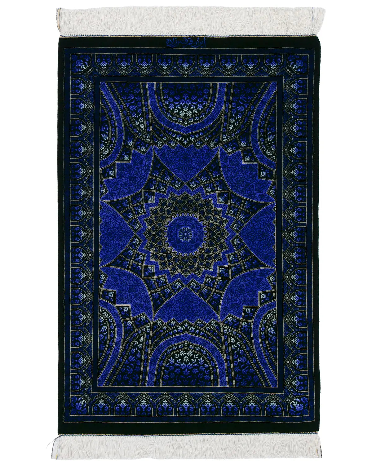 ペルシャ絨毯 クム産 ガンバルザデ工房 シルク 60x91cm 青 ブルー 玄関マット 手織り