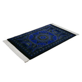 ペルシャ絨毯 クム産 ガンバルザデ工房 シルク 60x91cm 青 ブルー 玄関マット 手織り