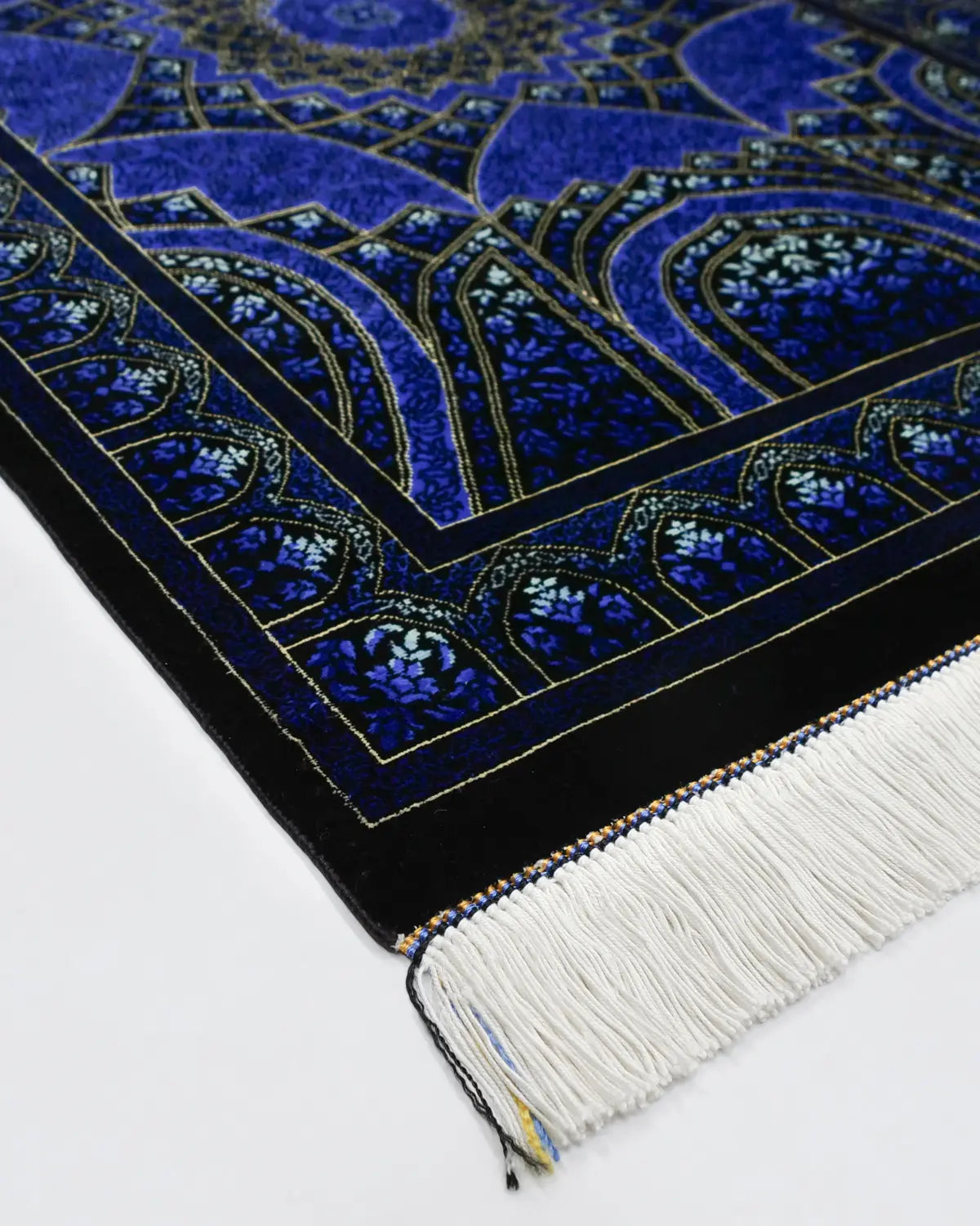 ペルシャ絨毯 クム産 ガンバルザデ工房 シルク 60x91cm 青 ブルー 玄関マット 手織り