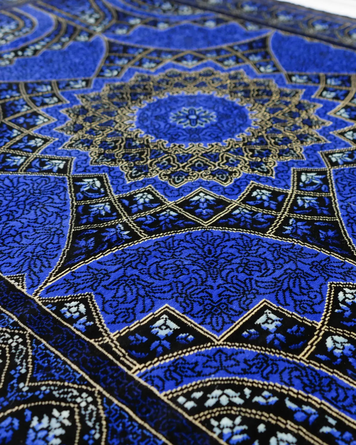 ペルシャ絨毯 クム産 ガンバルザデ工房 シルク 60x91cm 青 ブルー 玄関マット 手織り