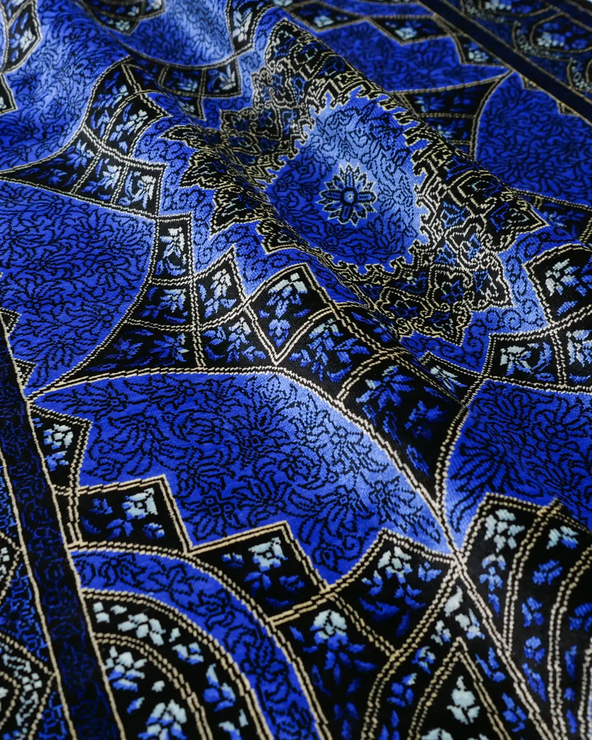 ペルシャ絨毯 クム産 ガンバルザデ工房 シルク 60x91cm 青 ブルー 玄関マット 手織り