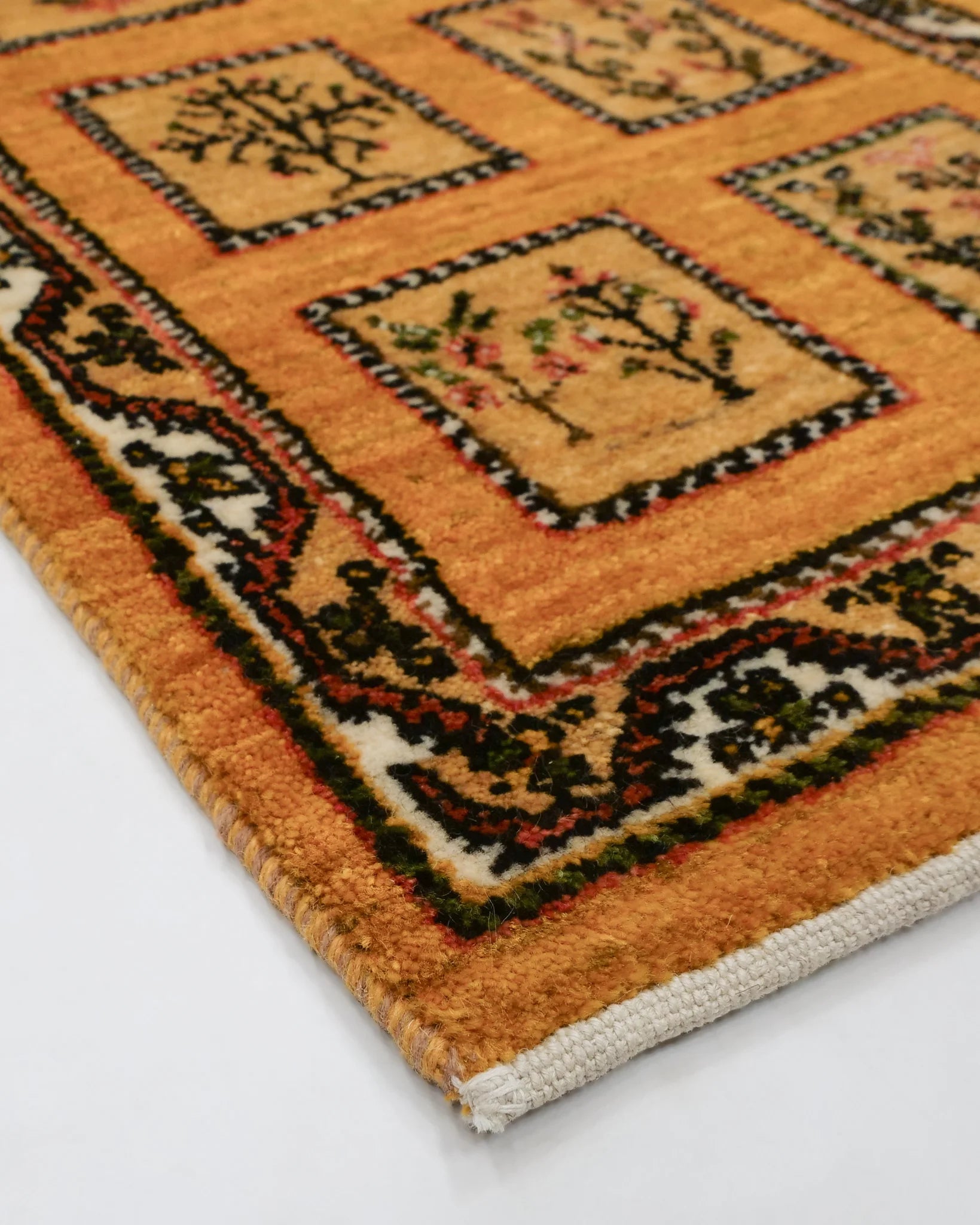 ペルシャ絨毯 ギャッベ 48x154cm ランナー|オレンジ×ベージュの ペルシャ絨毯 ギャッベ 48x154cm ランナー|オレンジ×ベージュの