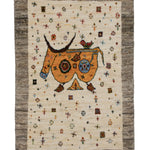 ペルシャ絨毯 ギャッベ カシュクリ 65x98cm 玄関マット 牛 ナチュラル ウール100％ 手織り ラグ